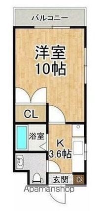 ハーバルフラット[1K/27.3m2]の間取図