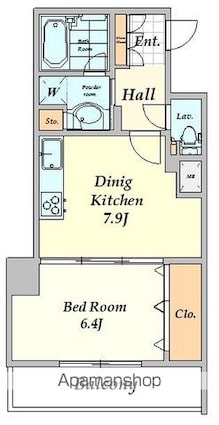 リエール若松町[1DK/38.01m2]の間取図