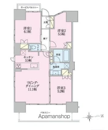 トラープランド翠命館[3LDK/66.21m2]の間取図