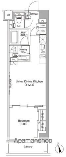 ザ・パークハビオ高円寺レジデンス[1LDK/40.63m2]の間取図