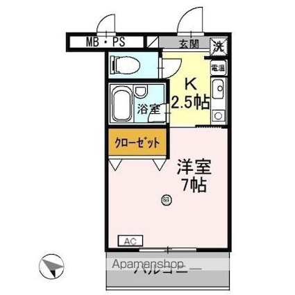 サンタウン竹鼻　Ｂ[1K/25.81m2]の間取図