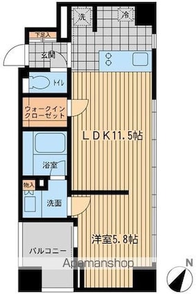 ウィルテラス勝どき[1LDK/41.47m2]の間取図