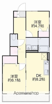 岡山県岡山市南区南輝３丁目[2DK/49.77m2]の間取図