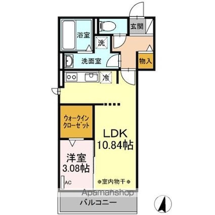 ワイズコート松鴻[1LDK/40.3m2]の間取図