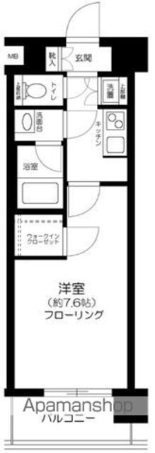 ハーモニーレジデンス東京アーバンスクエア♯００２[1K/25.95m2]の間取図