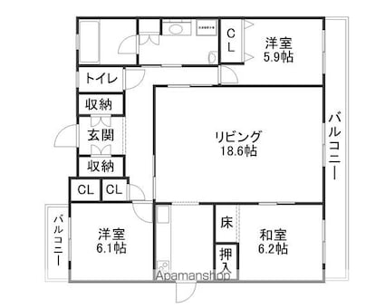 Ｖｉｖｅｌｌｅ彦根城町[3LDK/96m2]の間取図
