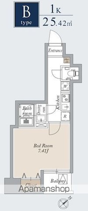 グランカーサ上野入谷[1K/25.42m2]の間取図