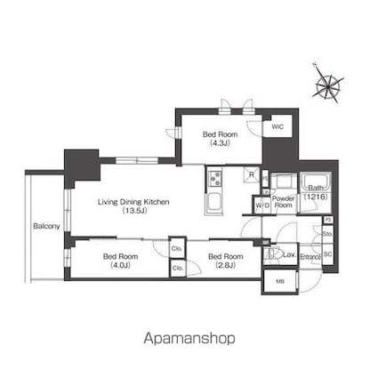 コンフォリア・リヴ板橋[3LDK/55.69m2]の間取図