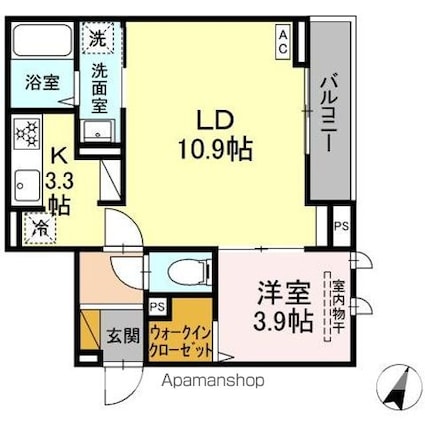 仮）ＤーＲＯＯＭ長洲２丁目[1LDK/40.74m2]の間取図