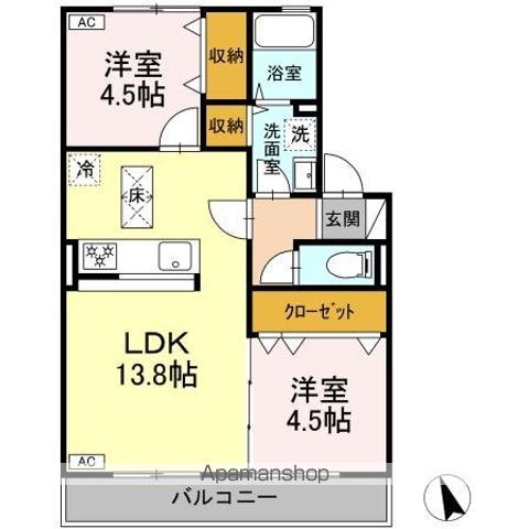 アヴァンティコート　Ｂ 102 ｜ 東京都三鷹市北野１丁目7-49（賃貸アパート2LDK・1階・53.49㎡） その2