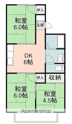 冬築タウン　Ｃ棟[3DK/46.56m2]の間取図