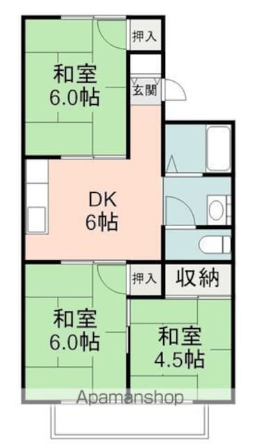 冬築タウン　Ｃ棟[3DK/46.56m2]の間取図