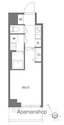 ケイディーエックスレジデンス原木中山[1K/22.22m2]の間取図