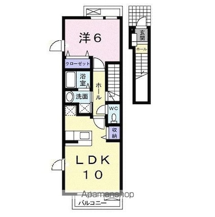 フルール・Ｍ３　Ｂ[1LDK/42.37m2]の間取図