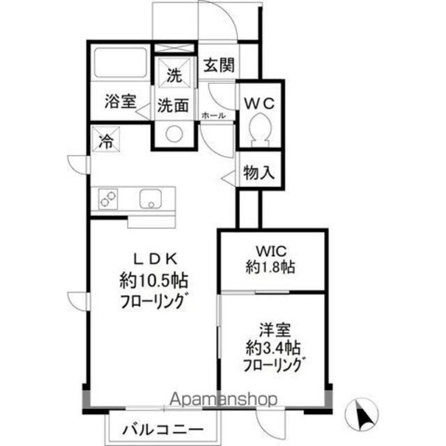 ボヌール武蔵野[1LDK/34.89m2]の間取図