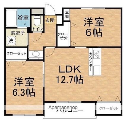 ヴィラ・クレアーレ[2LDK/57.92m2]の間取図