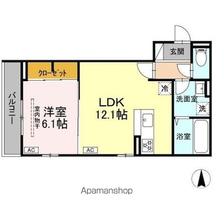 ＤーＲＯＯＭ小田原２丁目Ｂ[1LDK/44.46m2]の間取図