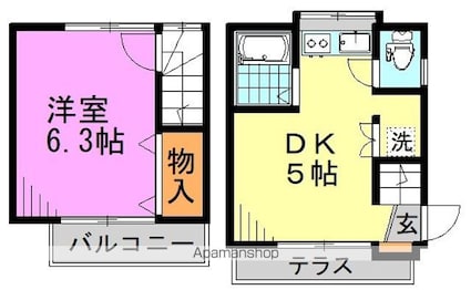 東田荘Ｆ[1DK/34.48m2]の間取図