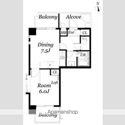 置地マンション[1DK/36.1m2]の間取図