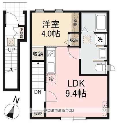 香川県高松市西宝町１丁目[1LDK/29.37m2]の間取図