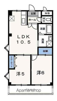 グランドマンション茶うす[2LDK/50.96m2]の間取図