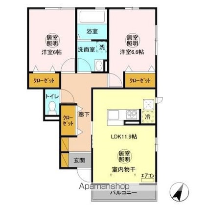 レイクビューみなみ[2LDK/63.64m2]の間取図
