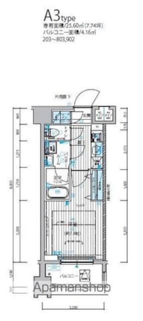 メインステージ錦糸町Ⅸ[1K/25.6m2]の間取図