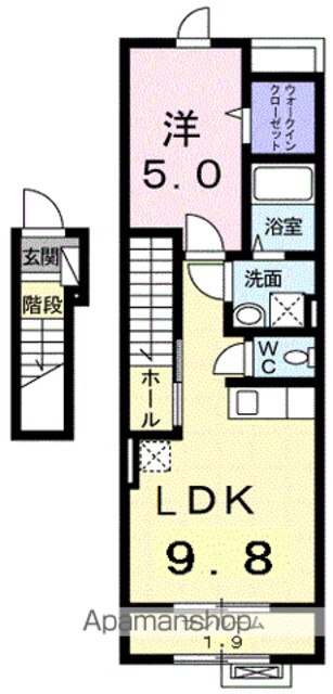 ラフレシール[1DK/42.04m2]の間取図