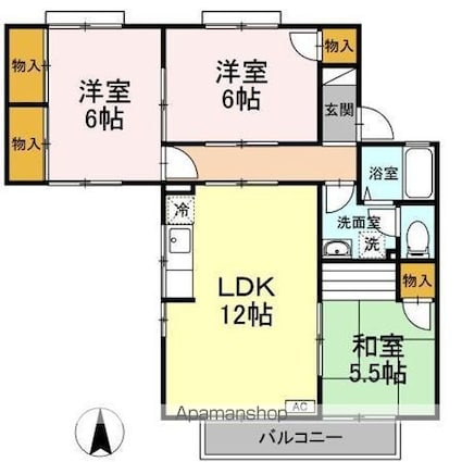 エスポワール３４　Ｆ棟[3LDK/67.04m2]の間取図