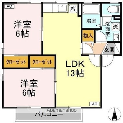 ベイサージュ・２２　Ｂ棟[2LDK/55.36m2]の間取図