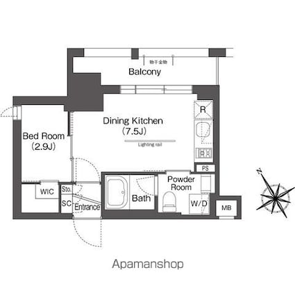 ＢｌｕＲｏｃｋ後楽園[1DK/25.29m2]の間取図