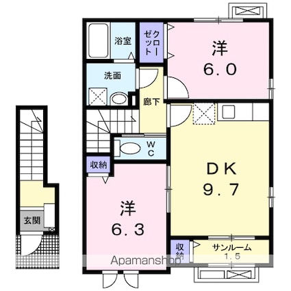 福井県吉田郡永平寺町松岡葵３丁目[2DK/55.58m2]の間取図