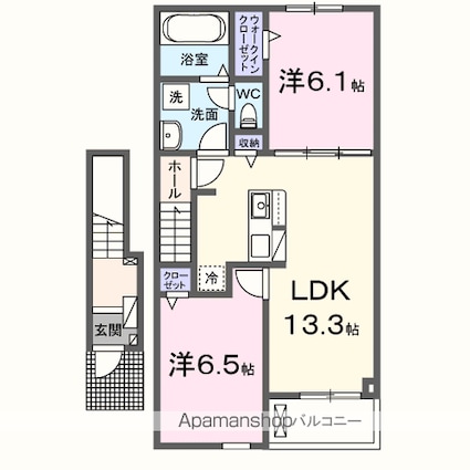 カーサ・グレイス　Ａ[2LDK/59.58m2]の間取図