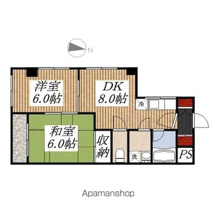 ローズシャトル１号館[2DK/44.5m2]の間取図