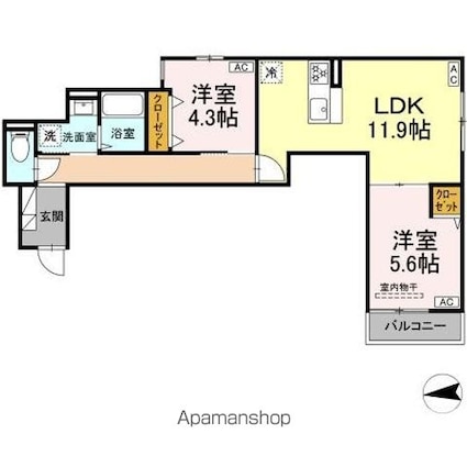セレスティア六町ＩＩＩ[2LDK/53.38m2]の間取図