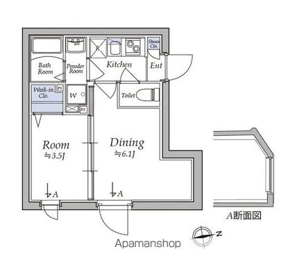 アトリオフラッツ湯島[1DK/26m2]の間取図