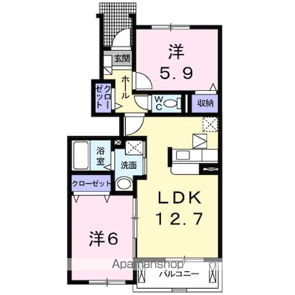 カーサ　プラシードＢ[2LDK/55.47m2]の間取図