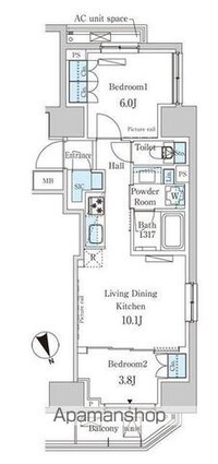 パークアクシス虎ノ門[2LDK/47.88m2]の間取図