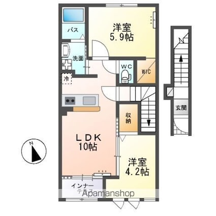 パトリ（ｐａｔｒｉｅ）[2LDK/53.8m2]の間取図