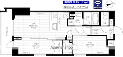 ステージグランデ用賀アジールコート[2LDK/50.76m2]の間取図