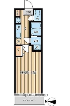 オーキッドレジデンス両国Ⅱ[1K/25.99m2]の間取図