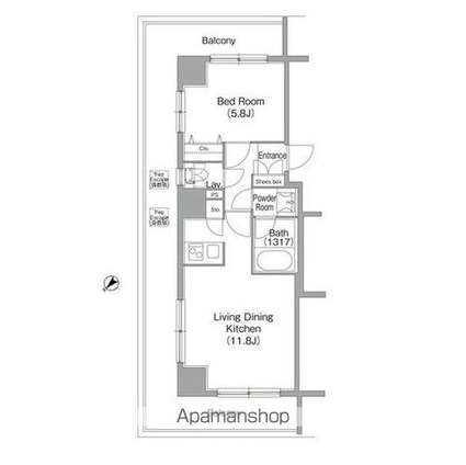コンフォリア白金高輪[1LDK/40.54m2]の間取図