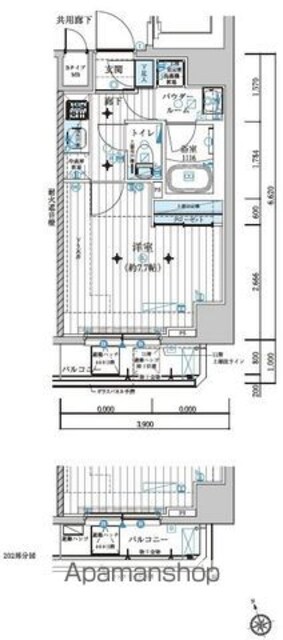 メインステージ若松河田[1K/25.81m2]の間取図