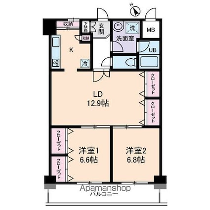 グランドフェニックス[2LDK/68.38m2]の間取図