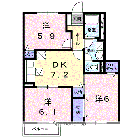 岩出市中島のアパートの間取り