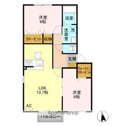 カーサソラーレ　Ｂ[2LDK/56.31m2]の間取図