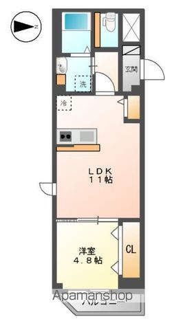 レコルト住吉[1LDK/41.63m2]の間取図