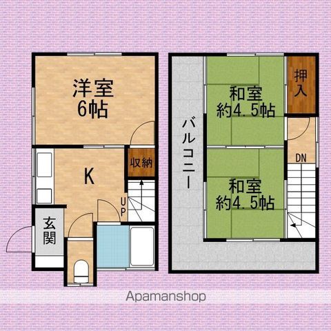 川越線 南古谷駅 徒歩20分 2階建 築54年の間取り写真