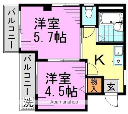 東京都杉並区高円寺南２丁目[2K/28.04m2]の間取図