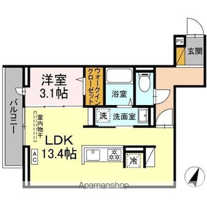 Ｄーカヴェリ本千葉[1LDK/40.78m2]の間取図